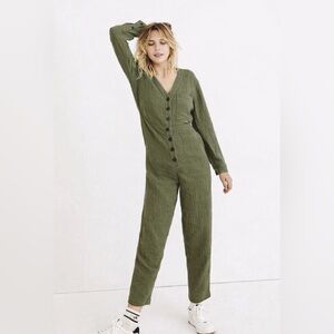 Madewell Lightspun Stitched-Pocket Coverall Jumpsuit XS Sage Green Gauze Utility